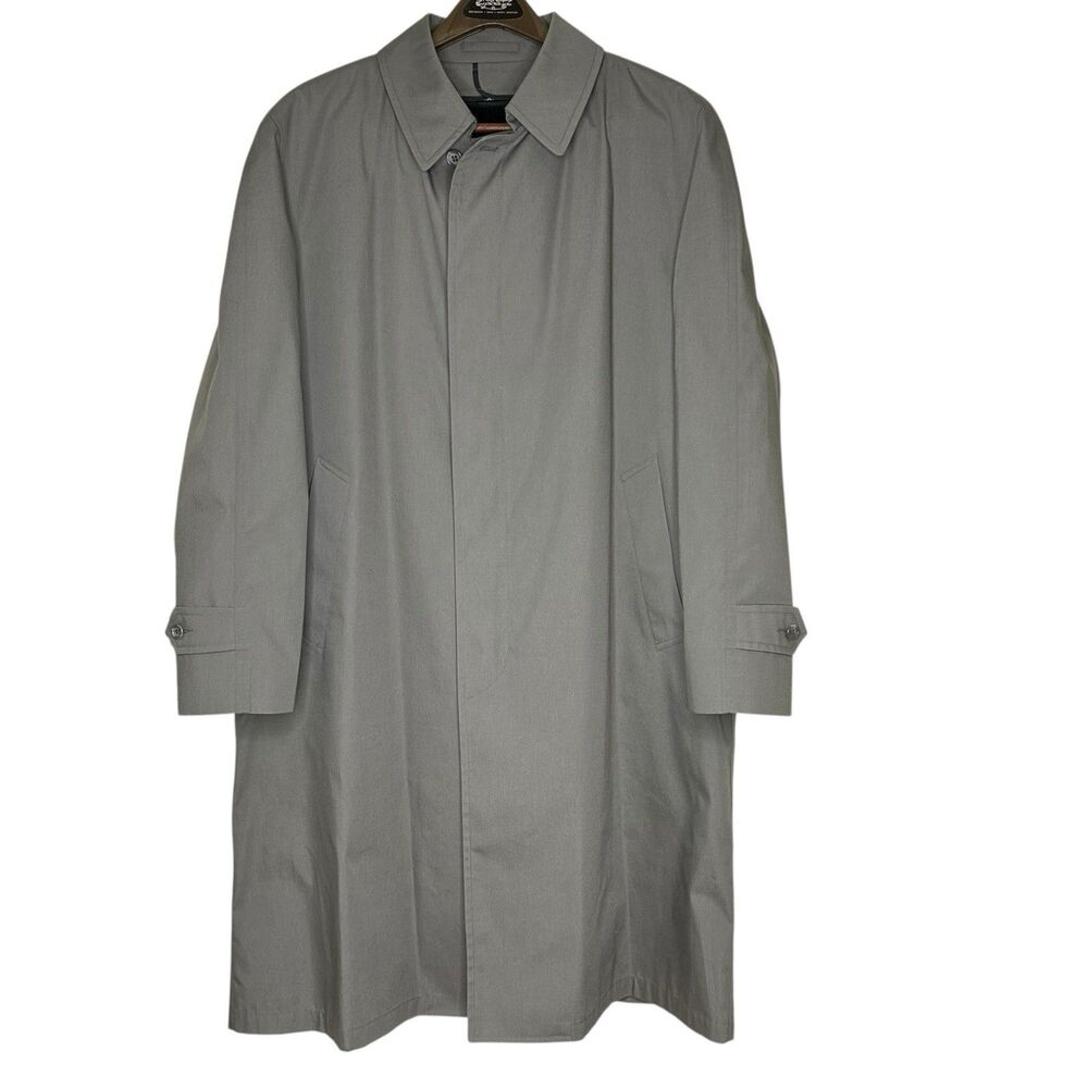 London Fog Trench Coat Gray Mens Size 44S Andes Detachable Liner NEW